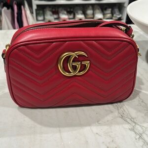 Gucci Red and Gold Chevron Quilted Crossbody Bag